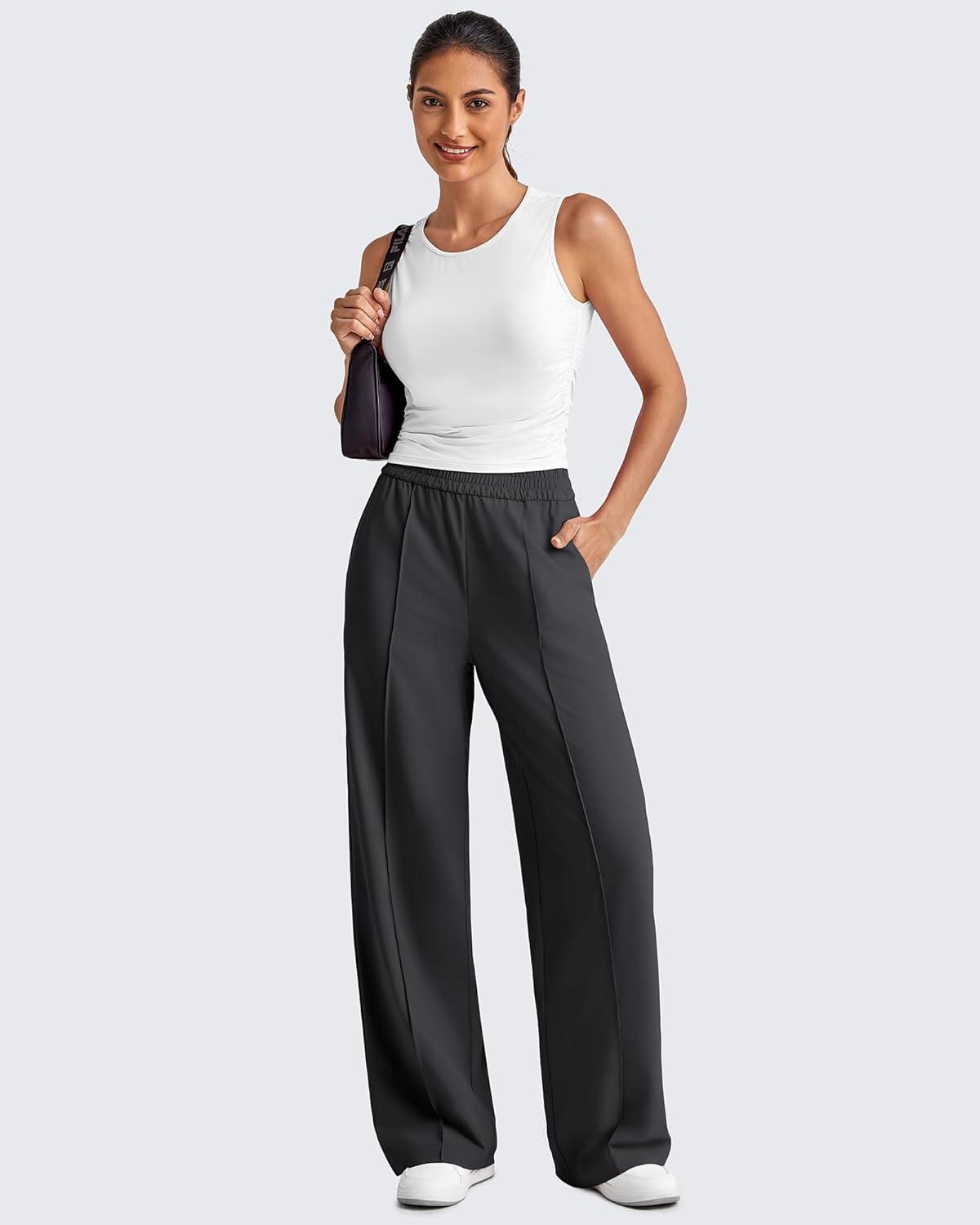 imageG4Free Lightweight Flowy Wide Leg Pants Woman Elastic Waist Front Seam Loose Casual Summer TrousersBlack