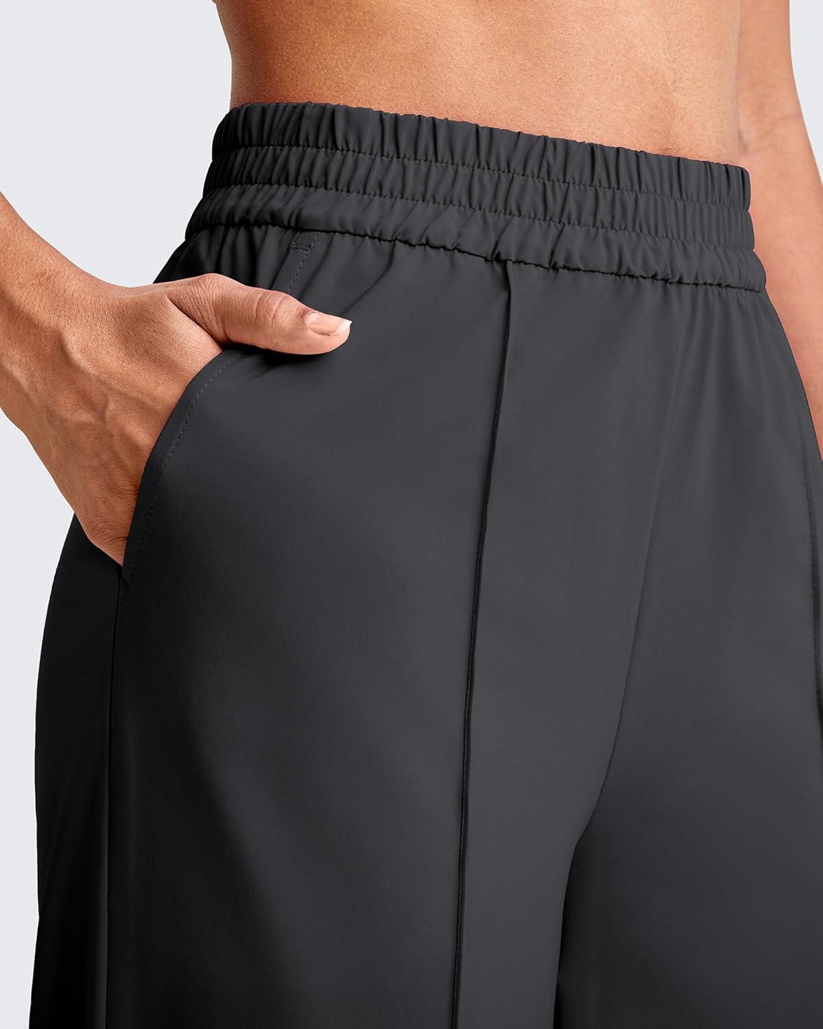 imageG4Free Lightweight Flowy Wide Leg Pants Woman Elastic Waist Front Seam Loose Casual Summer TrousersBlack