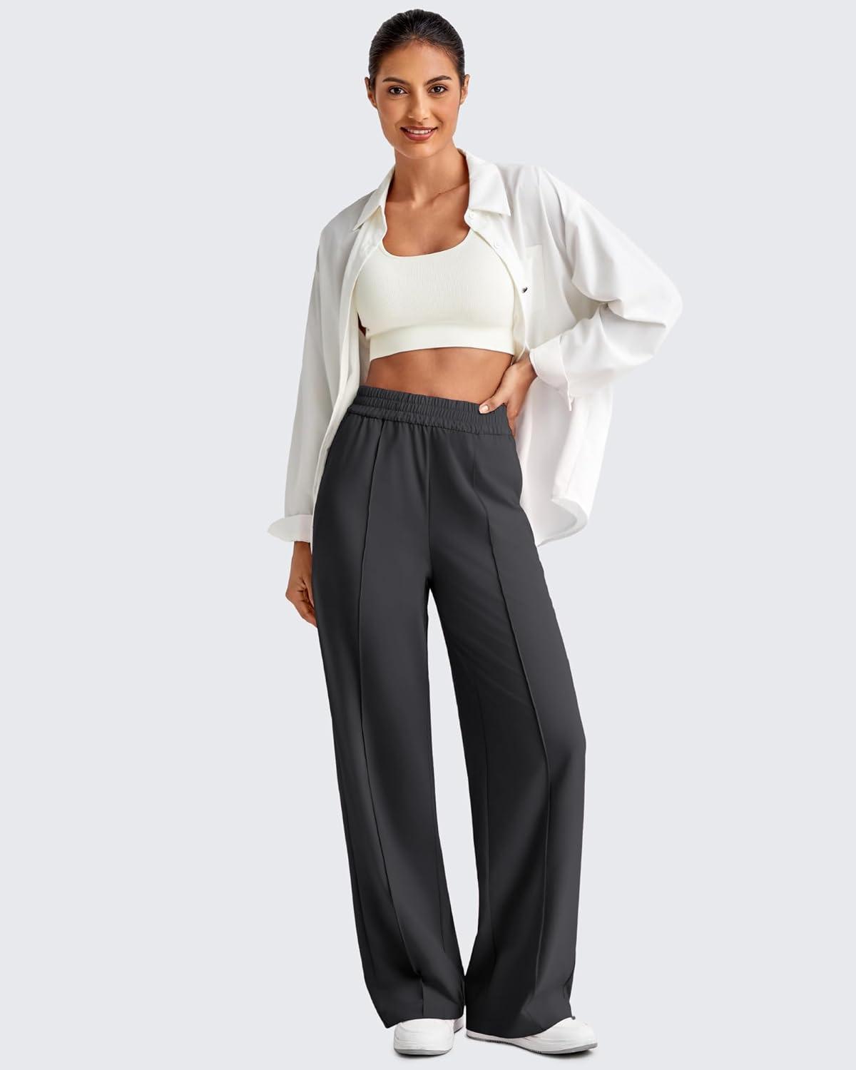 imageG4Free Lightweight Flowy Wide Leg Pants Woman Elastic Waist Front Seam Loose Casual Summer TrousersBlack