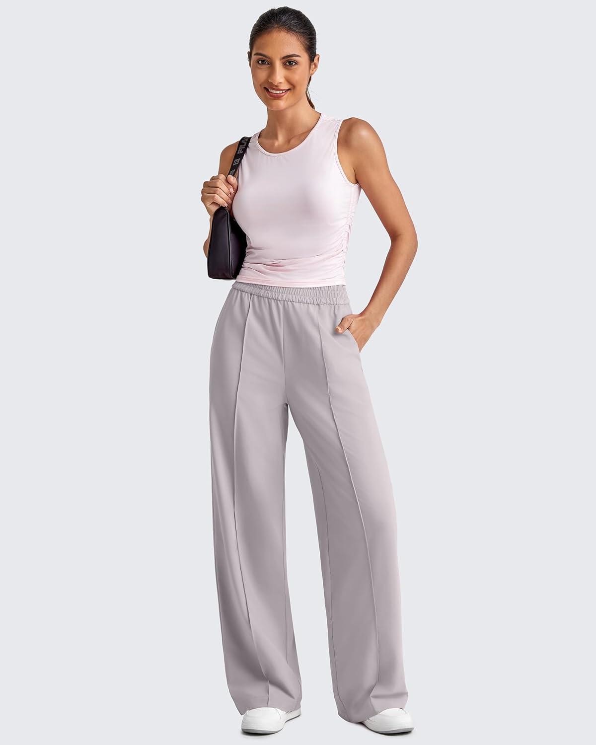 imageG4Free Lightweight Flowy Wide Leg Pants Woman Elastic Waist Front Seam Loose Casual Summer TrousersGrey