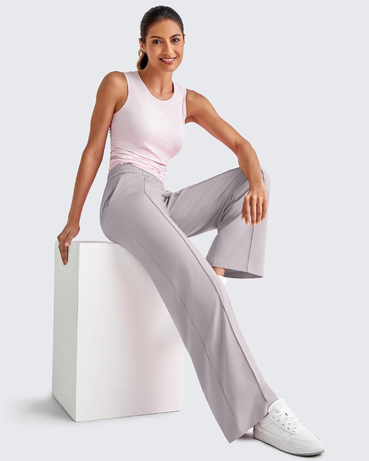 imageG4Free Lightweight Flowy Wide Leg Pants Woman Elastic Waist Front Seam Loose Casual Summer TrousersGrey