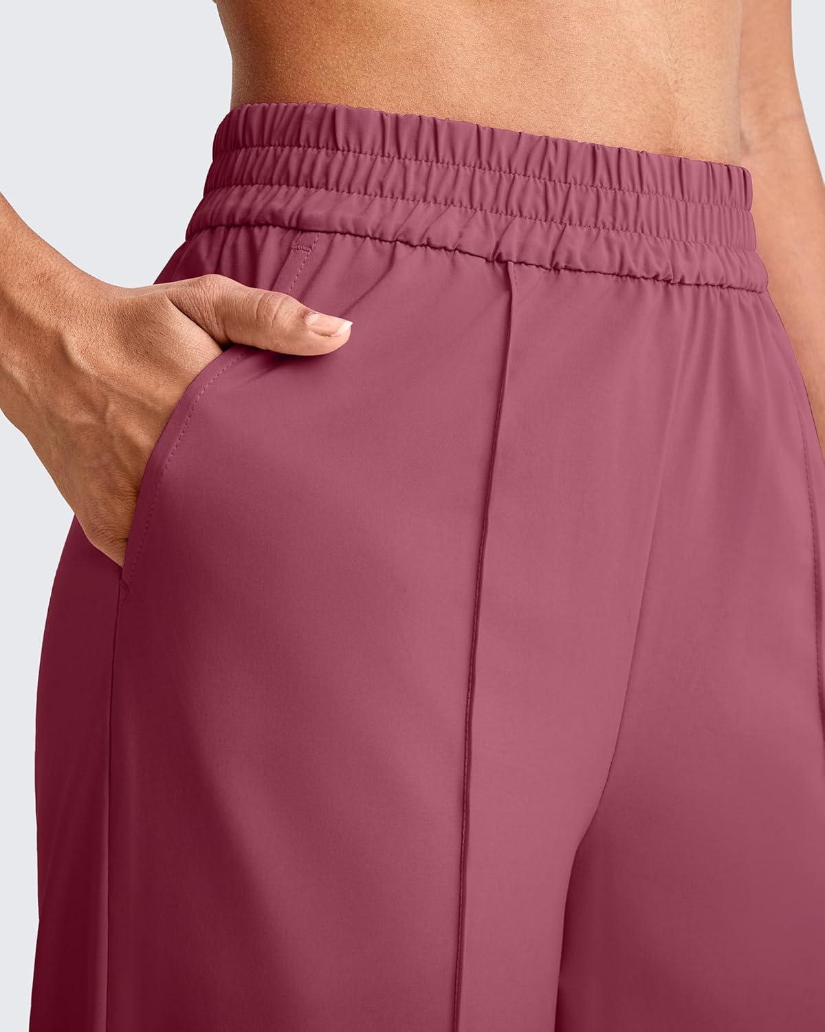imageG4Free Lightweight Flowy Wide Leg Pants Woman Elastic Waist Front Seam Loose Casual Summer TrousersWine