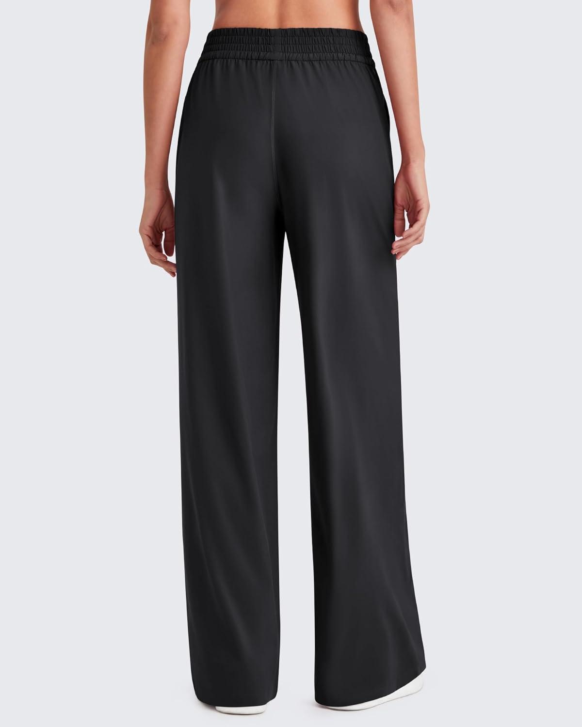 imageG4Free Lightweight Flowy Wide Leg Pants Women with Pockets Baggy High Waisted Lounge Trousers SummerBlack