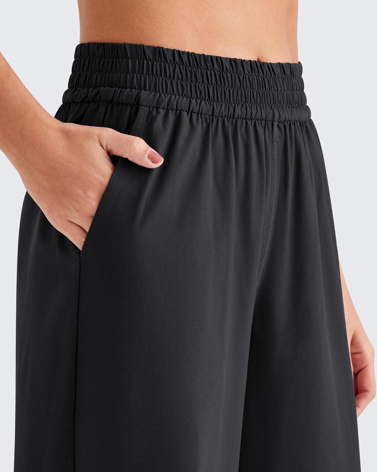 imageG4Free Lightweight Flowy Wide Leg Pants Women with Pockets Baggy High Waisted Lounge Trousers SummerBlack