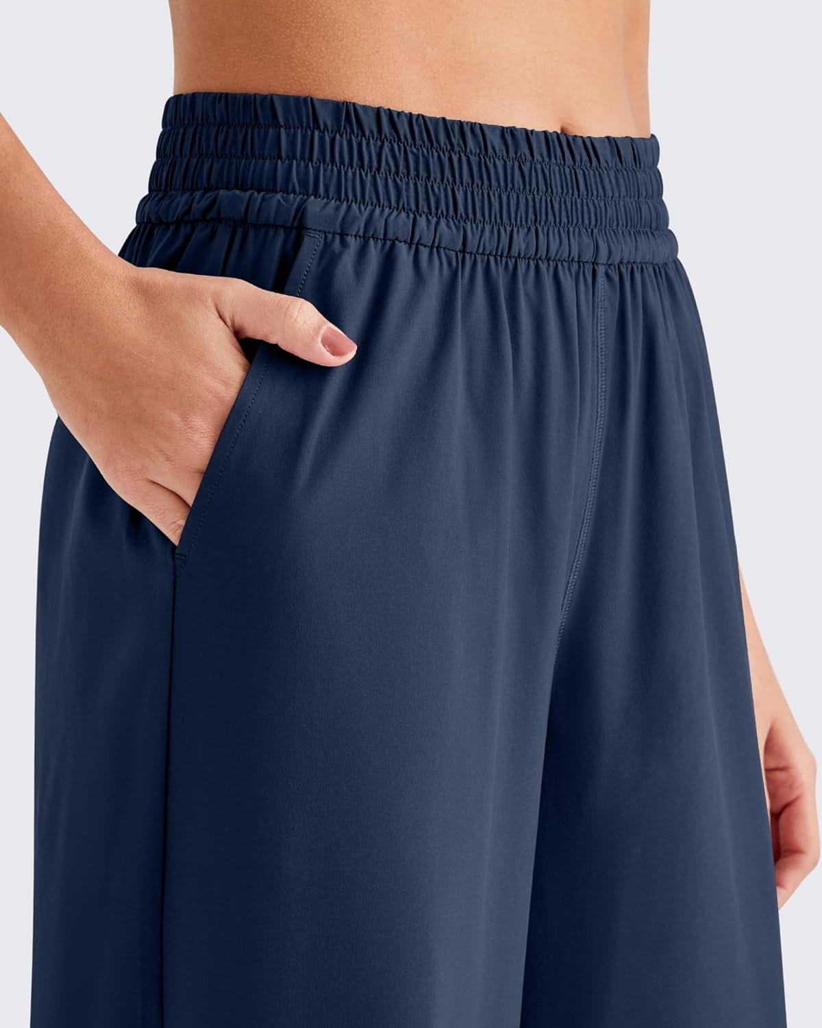 imageG4Free Lightweight Flowy Wide Leg Pants Women with Pockets Baggy High Waisted Lounge Trousers SummerDark Blue