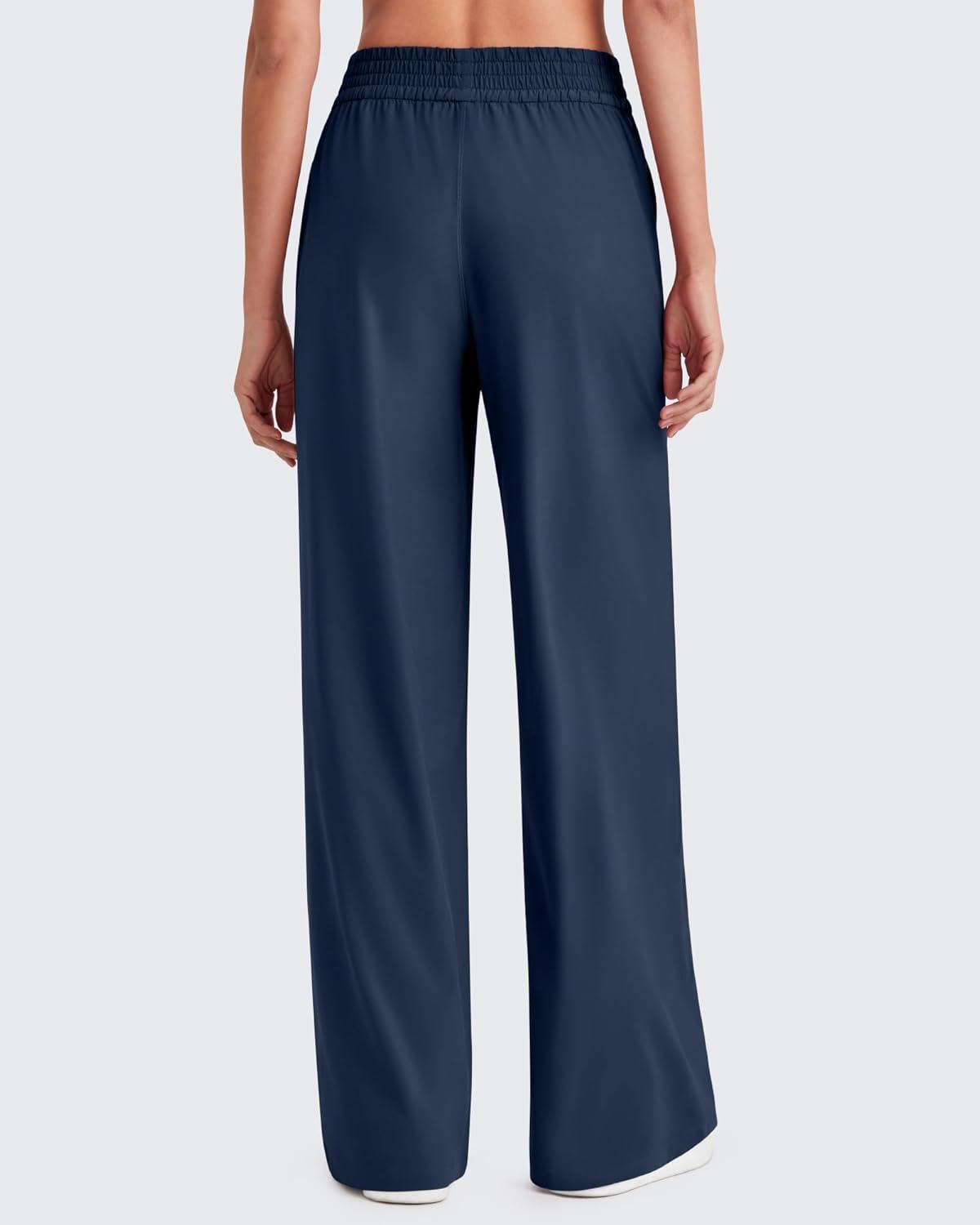 imageG4Free Lightweight Flowy Wide Leg Pants Women with Pockets Baggy High Waisted Lounge Trousers SummerDark Blue