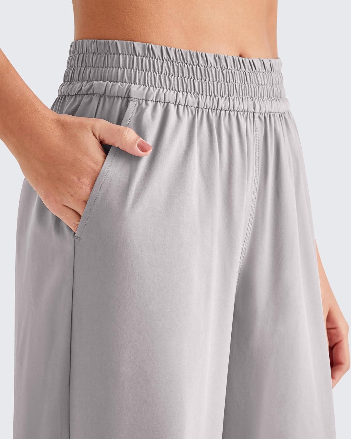 imageG4Free Lightweight Flowy Wide Leg Pants Women with Pockets Baggy High Waisted Lounge Trousers SummerGrey
