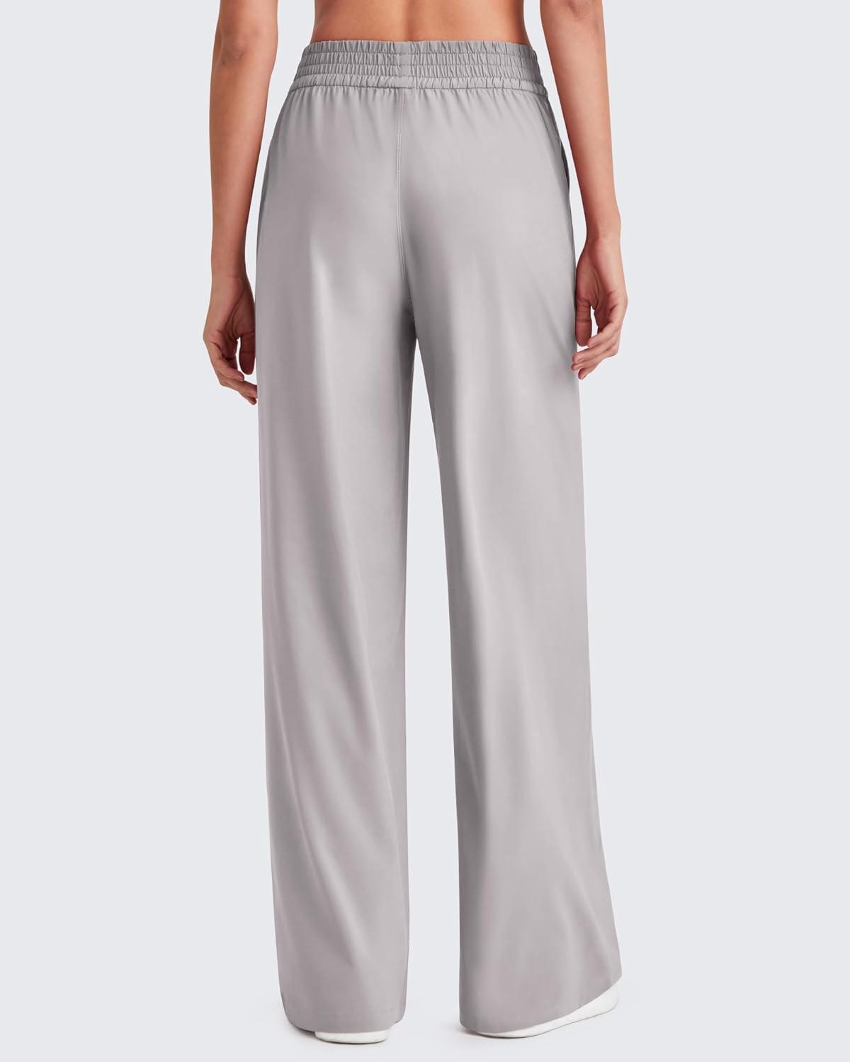 imageG4Free Lightweight Flowy Wide Leg Pants Women with Pockets Baggy High Waisted Lounge Trousers SummerGrey