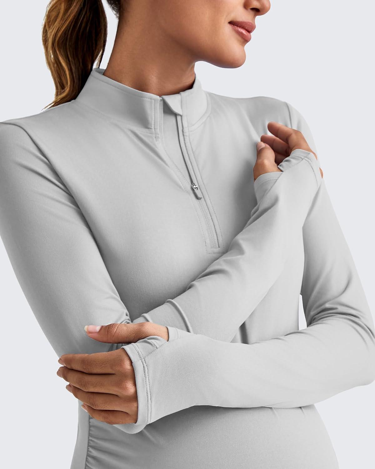 imageG4Free Lightweight Maternity Long Sleeve Workout Tops UPF 50 Rash Guard Half Zip Sun Shirts Ruches Pregnancy PulloverGray