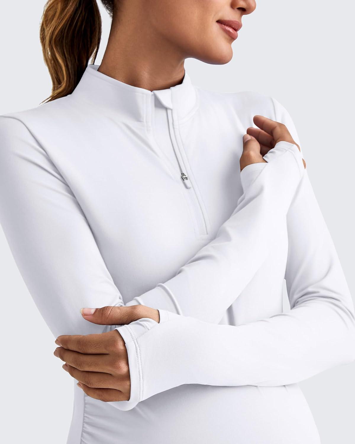 imageG4Free Lightweight Maternity Long Sleeve Workout Tops UPF 50 Rash Guard Half Zip Sun Shirts Ruches Pregnancy PulloverWhite
