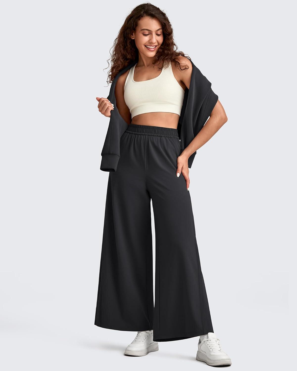 imageG4Free Lightweight Wide Leg Ankle Pants for Women High Waisted Yoga Trouser with Pockets Loose Cropped Travel PantBlack