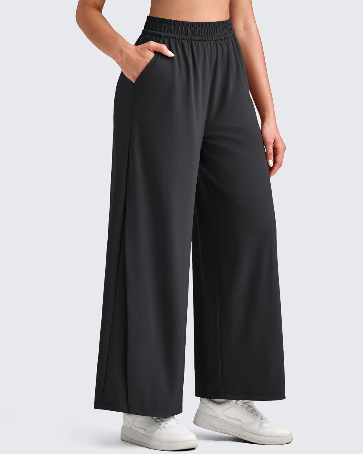 imageG4Free Lightweight Wide Leg Ankle Pants for Women High Waisted Yoga Trouser with Pockets Loose Cropped Travel PantBlack