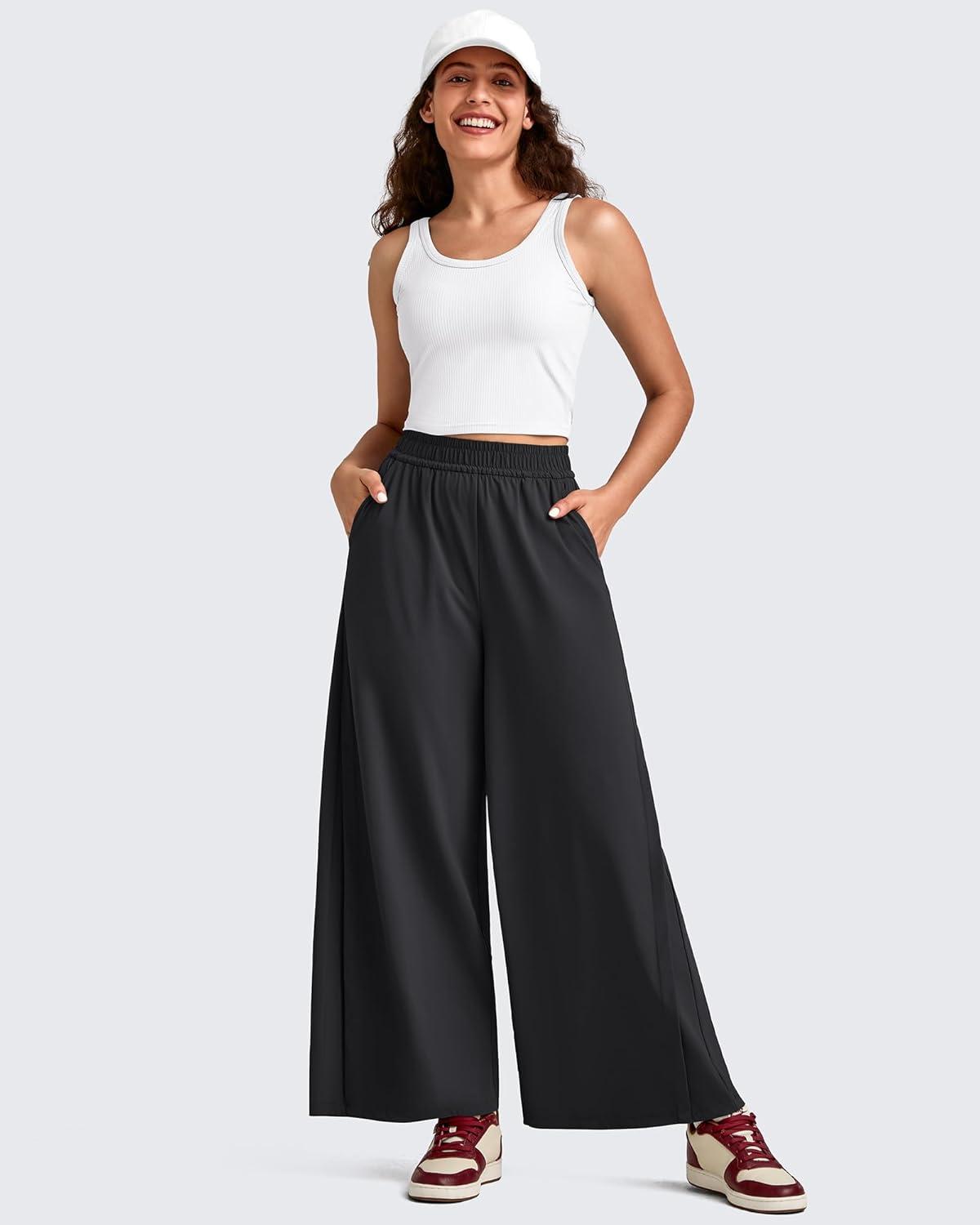 imageG4Free Lightweight Wide Leg Ankle Pants for Women High Waisted Yoga Trouser with Pockets Loose Cropped Travel PantBlack