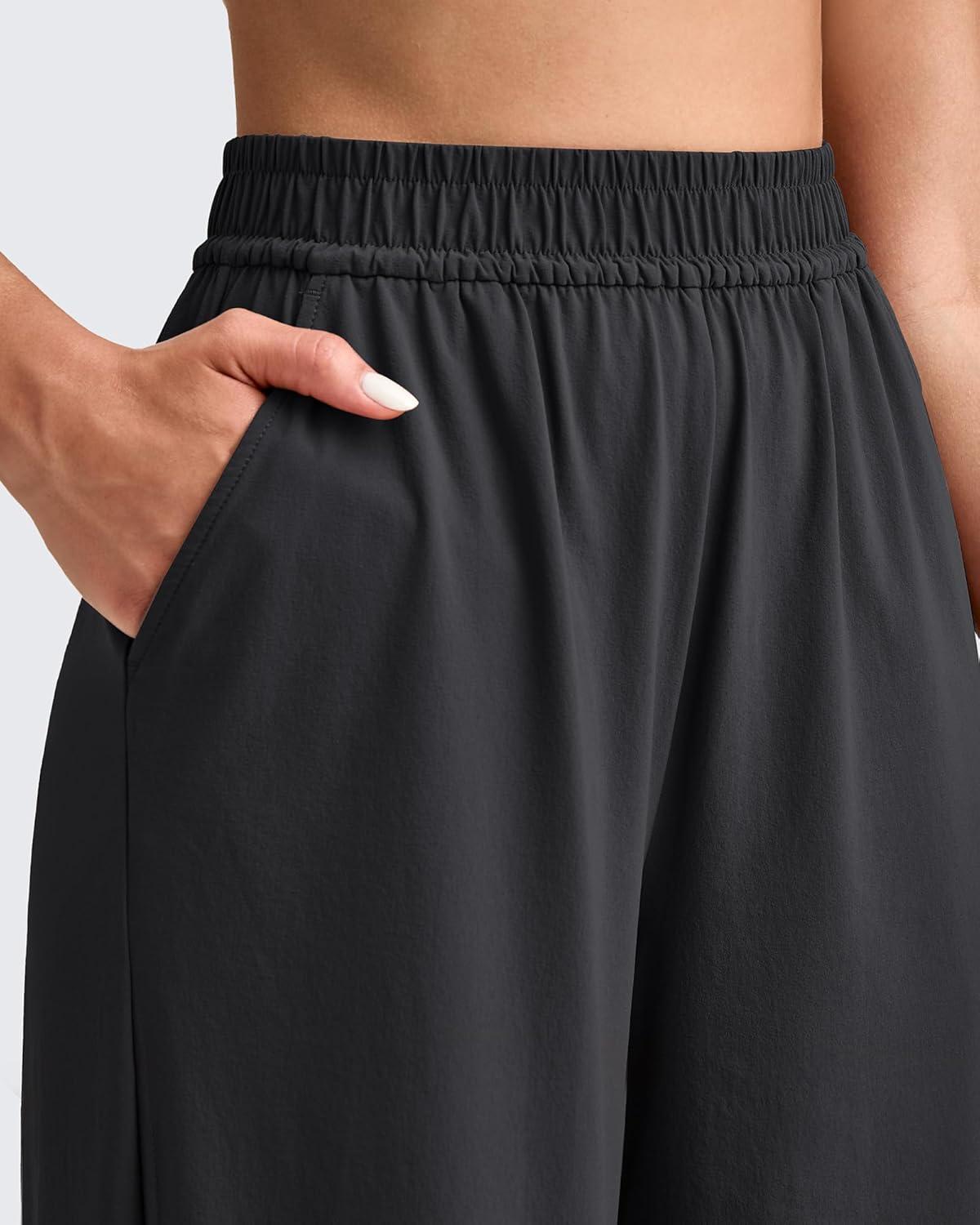 imageG4Free Lightweight Wide Leg Ankle Pants for Women High Waisted Yoga Trouser with Pockets Loose Cropped Travel PantBlack