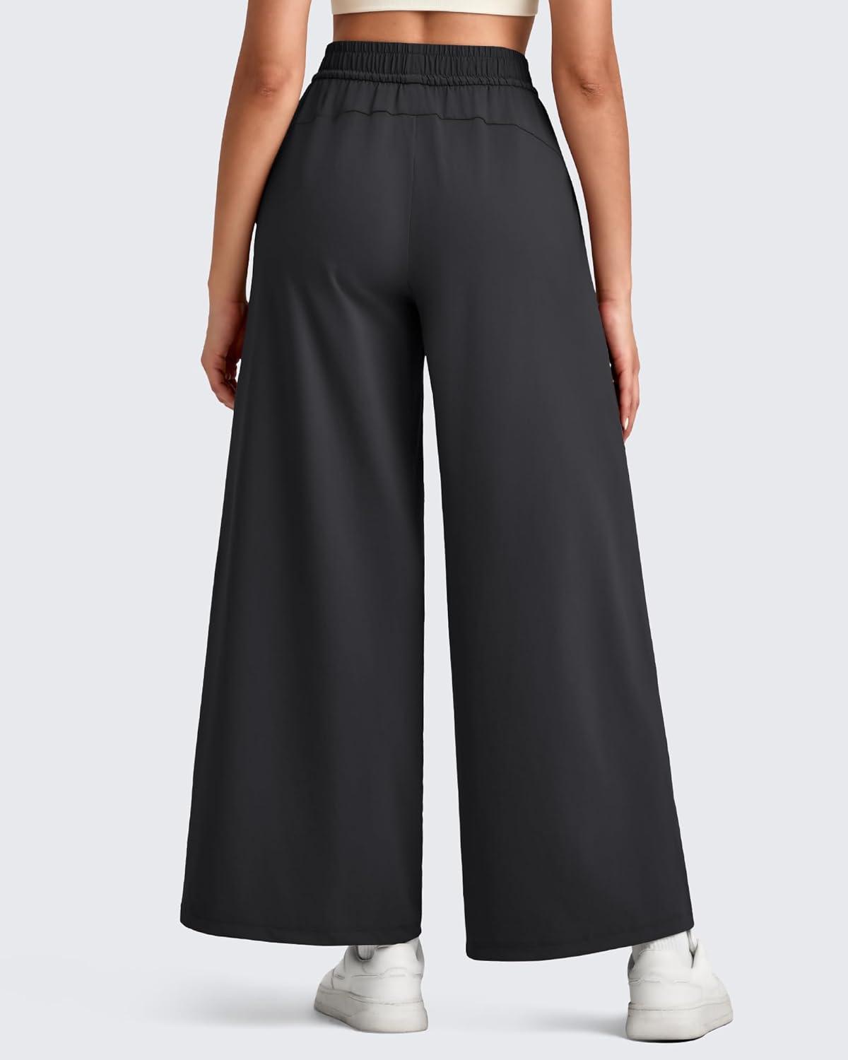 imageG4Free Lightweight Wide Leg Ankle Pants for Women High Waisted Yoga Trouser with Pockets Loose Cropped Travel PantBlack