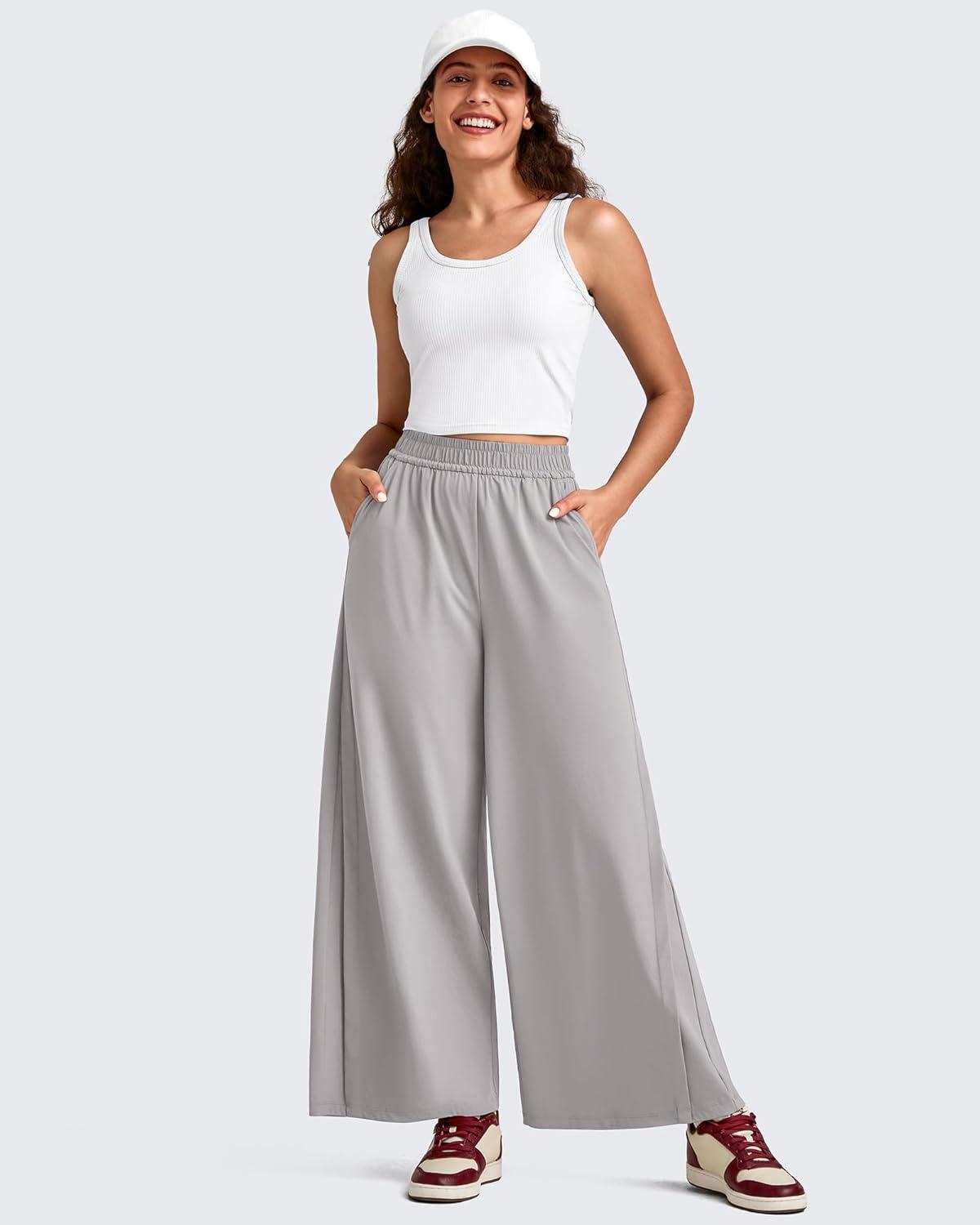 imageG4Free Lightweight Wide Leg Ankle Pants for Women High Waisted Yoga Trouser with Pockets Loose Cropped Travel PantGrey