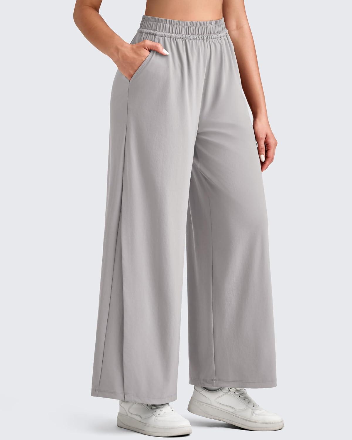imageG4Free Lightweight Wide Leg Ankle Pants for Women High Waisted Yoga Trouser with Pockets Loose Cropped Travel PantGrey