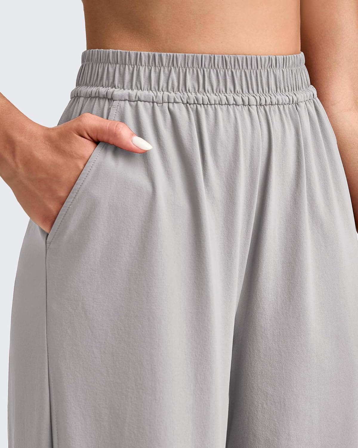 imageG4Free Lightweight Wide Leg Ankle Pants for Women High Waisted Yoga Trouser with Pockets Loose Cropped Travel PantGrey