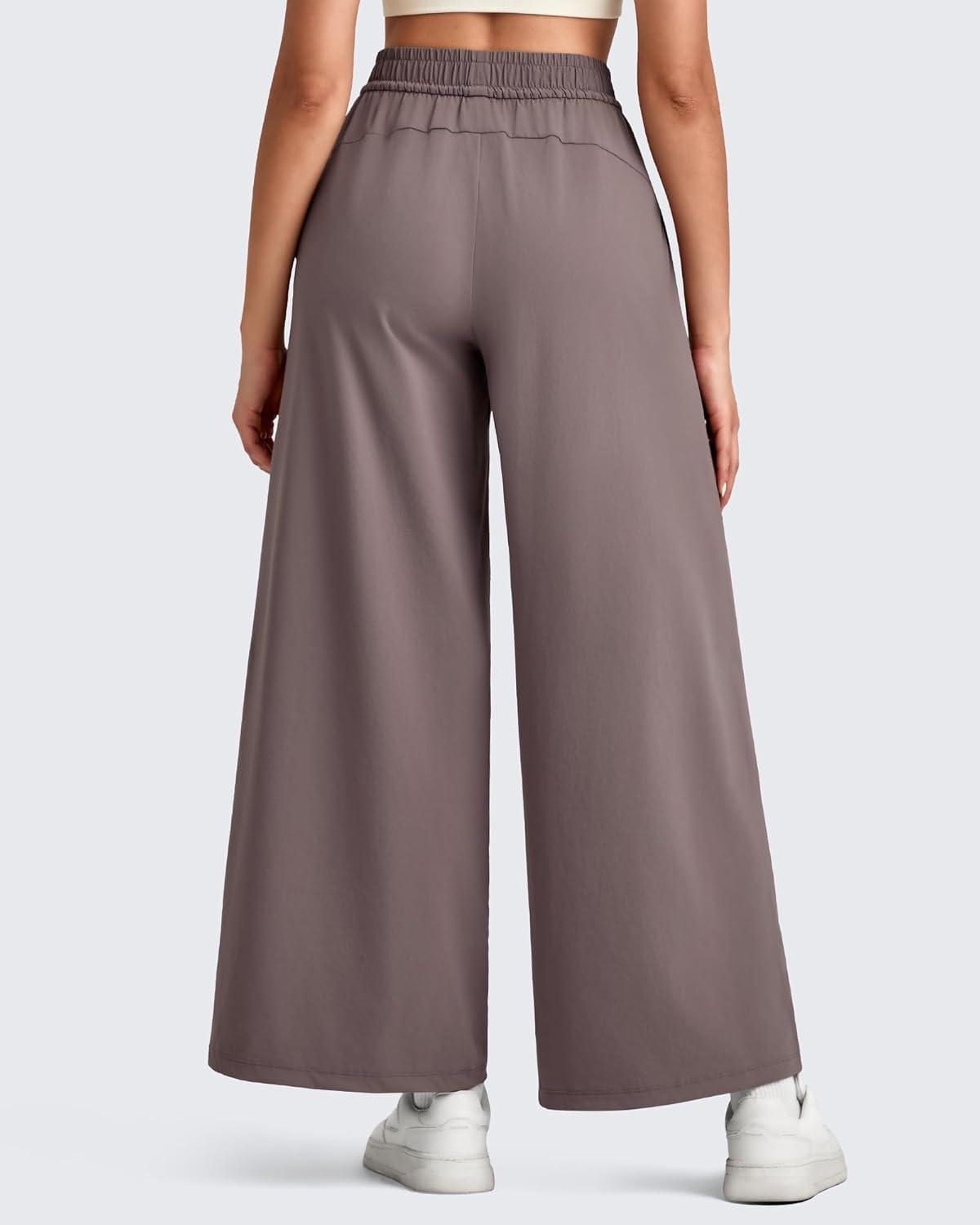 imageG4Free Lightweight Wide Leg Ankle Pants for Women High Waisted Yoga Trouser with Pockets Loose Cropped Travel PantTaupe