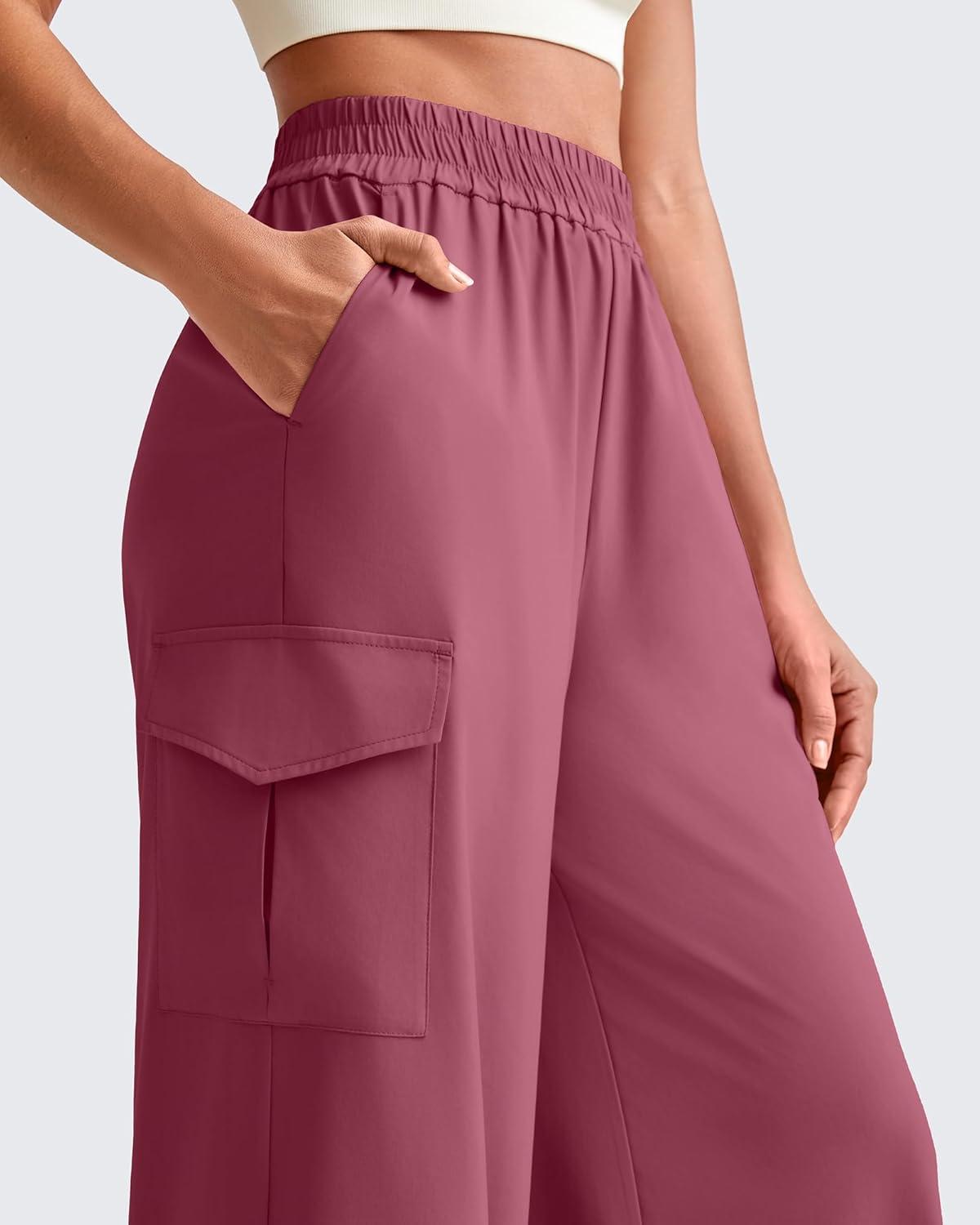 imageG4Free Lightweight Wide Leg Cargo Pants Women High Waisted Lounge Pants with 4 Pockets for Casual Travel Summer FallBurgundy