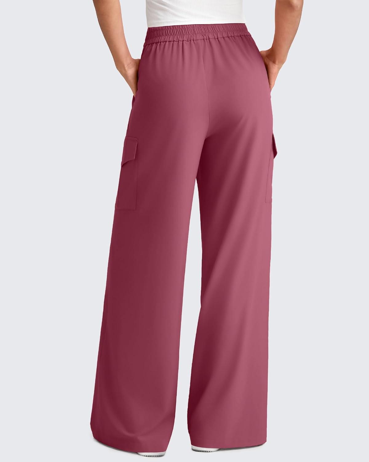 imageG4Free Lightweight Wide Leg Cargo Pants Women High Waisted Lounge Pants with 4 Pockets for Casual Travel Summer FallBurgundy