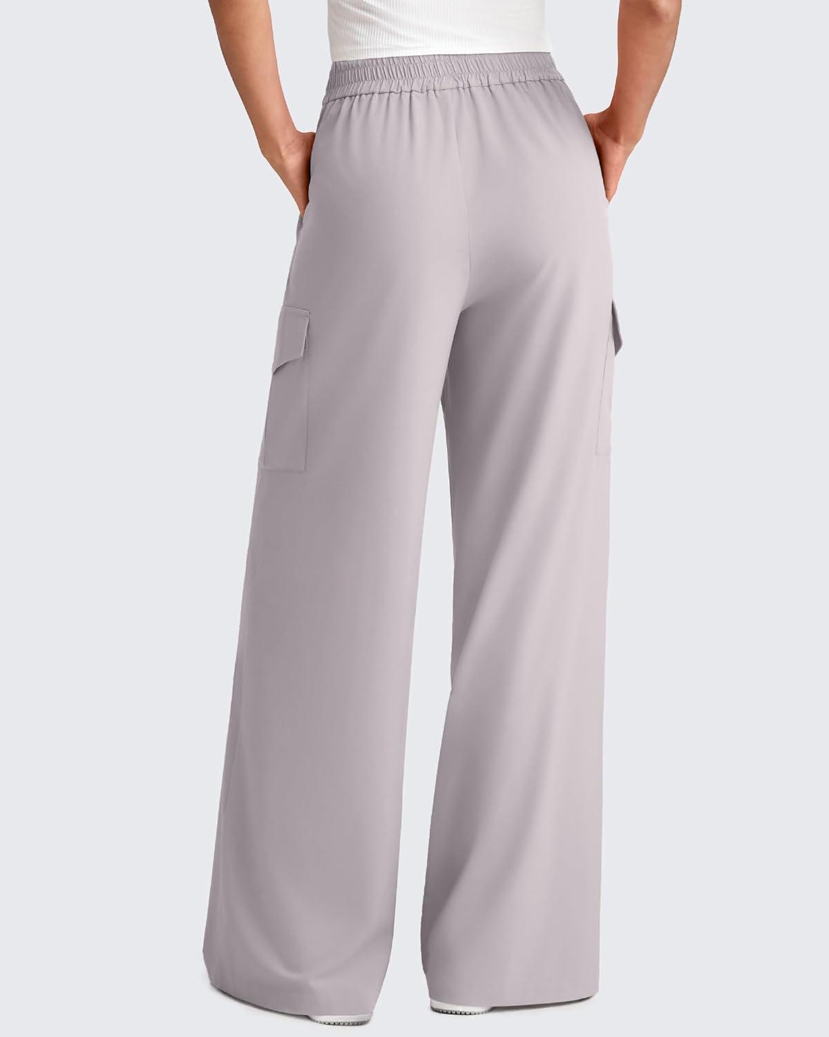 imageG4Free Lightweight Wide Leg Cargo Pants Women High Waisted Lounge Pants with 4 Pockets for Casual Travel Summer FallChrim Gray