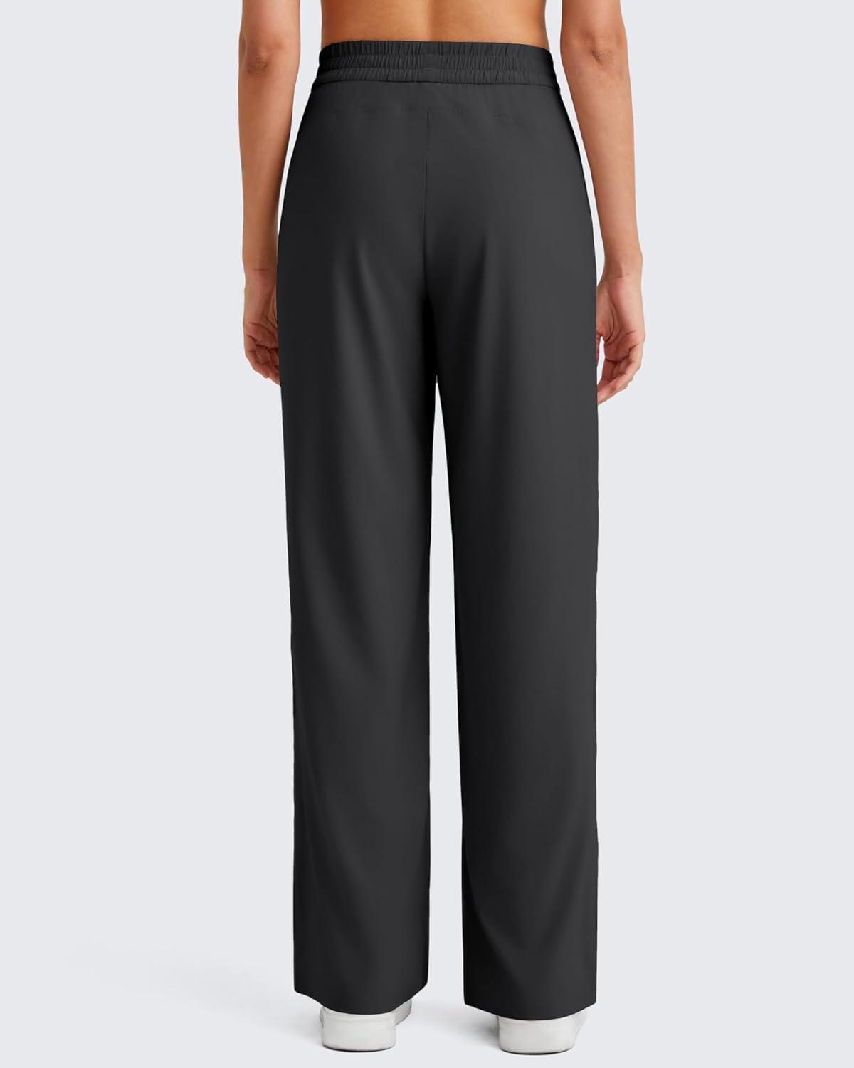 imageG4Free Lightweight Wide Leg Pants Women Trendy Flowy High Waisted Front Pleat Travel Pant Casual Lounge TrousersBlack
