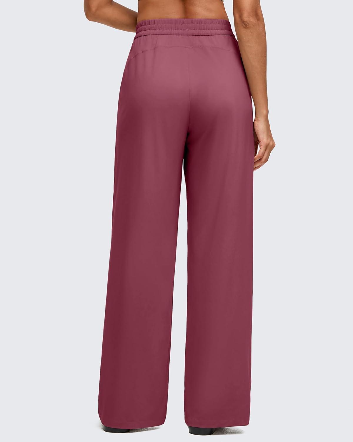 imageG4Free Lightweight Wide Leg Pants Women Trendy Flowy High Waisted Front Pleat Travel Pant Casual Lounge TrousersWine