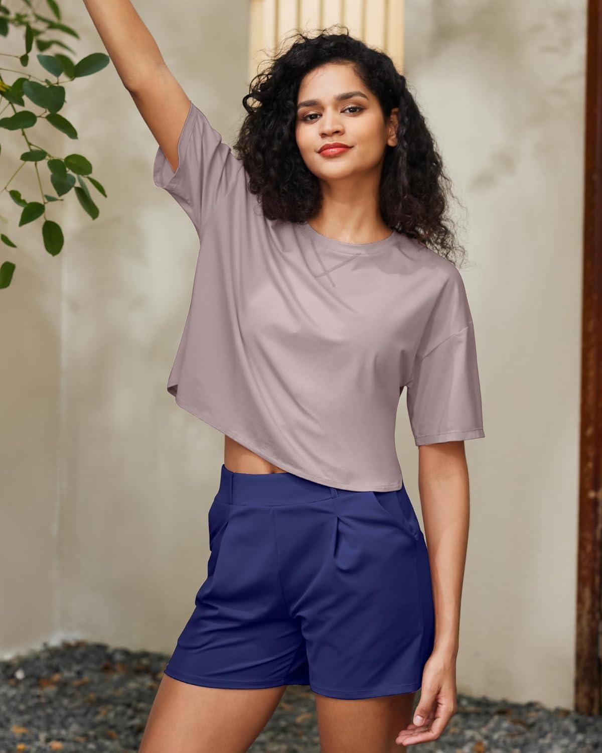 imageG4Free Lightweight Womens Workout Tops Loose Fit Short Sleeve Summer T Shirts Athletic Gym Tees Basic Yoga Shirts CasualGray Lilac