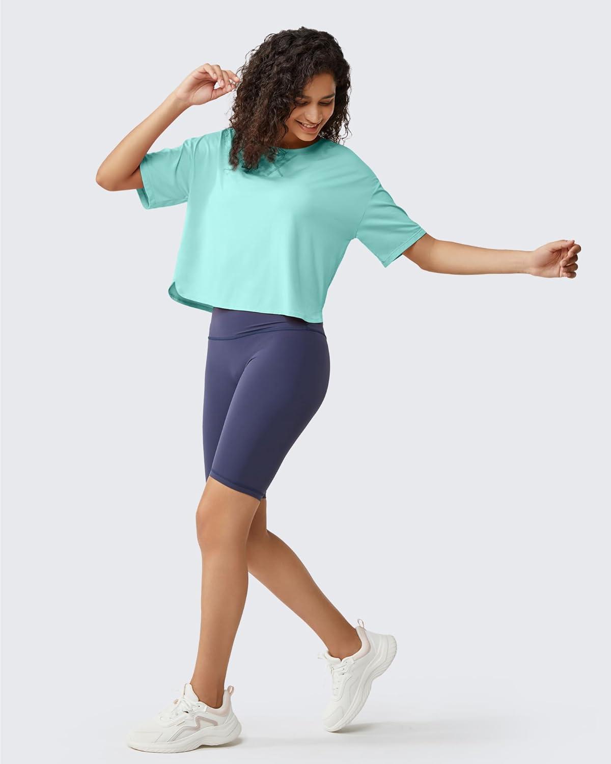 imageG4Free Lightweight Womens Workout Tops Loose Fit Short Sleeve Summer T Shirts Athletic Gym Tees Basic Yoga Shirts CasualLight Blue