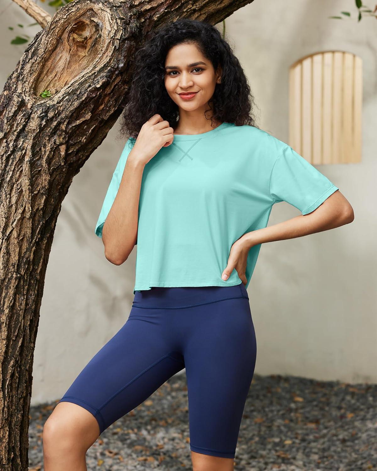 imageG4Free Lightweight Womens Workout Tops Loose Fit Short Sleeve Summer T Shirts Athletic Gym Tees Basic Yoga Shirts CasualLight Blue