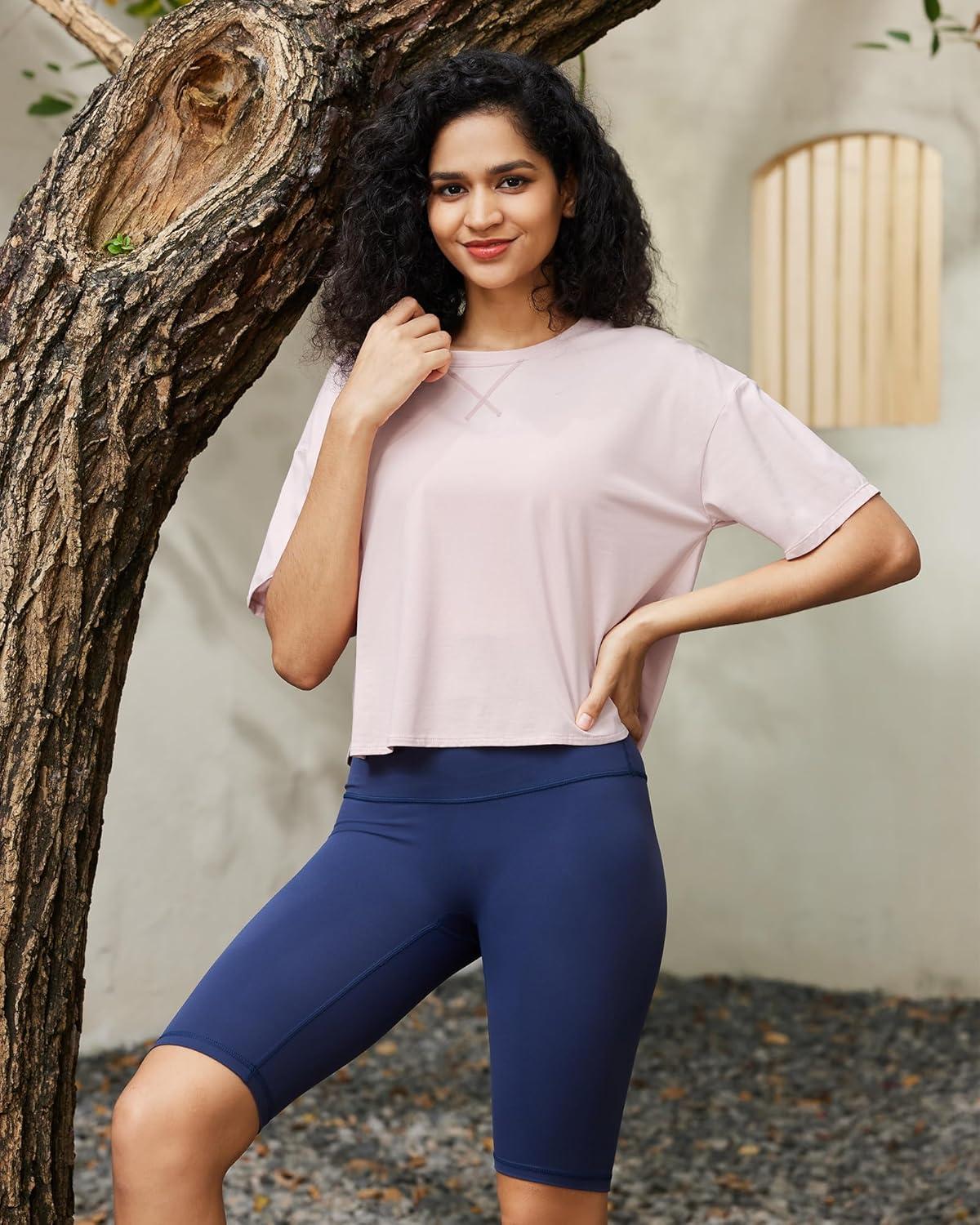 imageG4Free Lightweight Womens Workout Tops Loose Fit Short Sleeve Summer T Shirts Athletic Gym Tees Basic Yoga Shirts CasualLight Pink