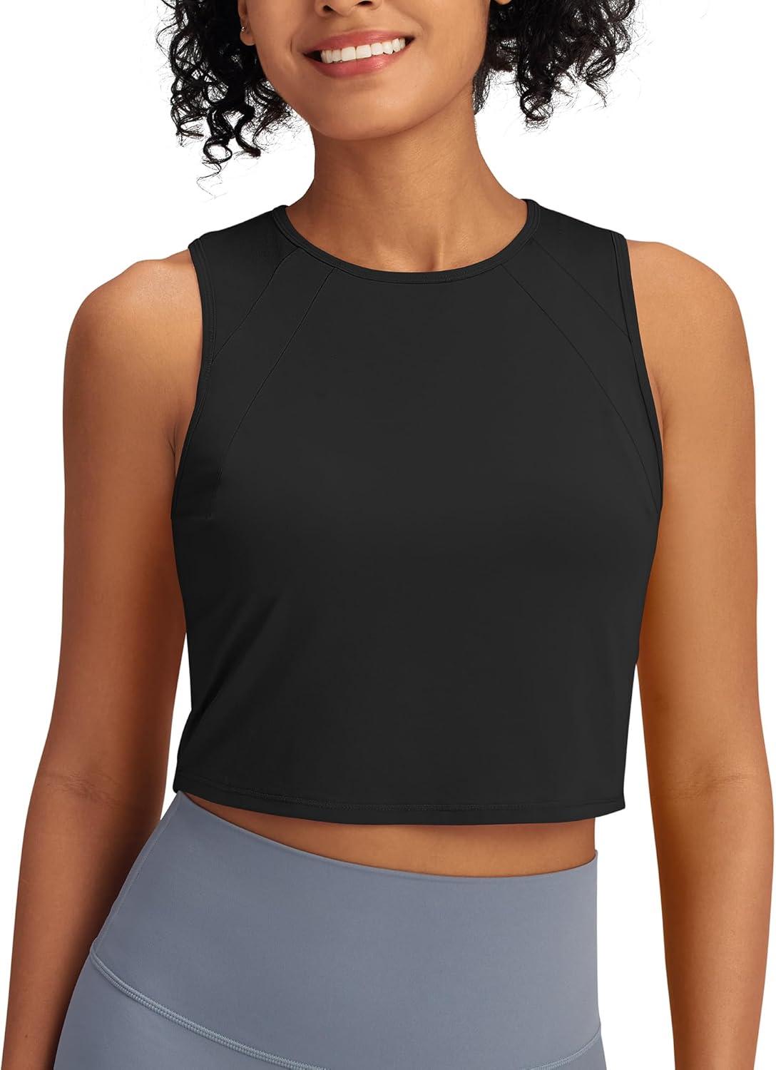 imageG4Free Lightweight Workout Tank Tops for Women Fast Dry Athletic Gym Crop Top Sleeveless Running ShirtsBlack