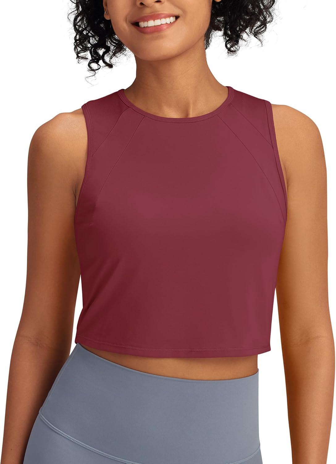 imageG4Free Lightweight Workout Tank Tops for Women Fast Dry Athletic Gym Crop Top Sleeveless Running ShirtsWine Red