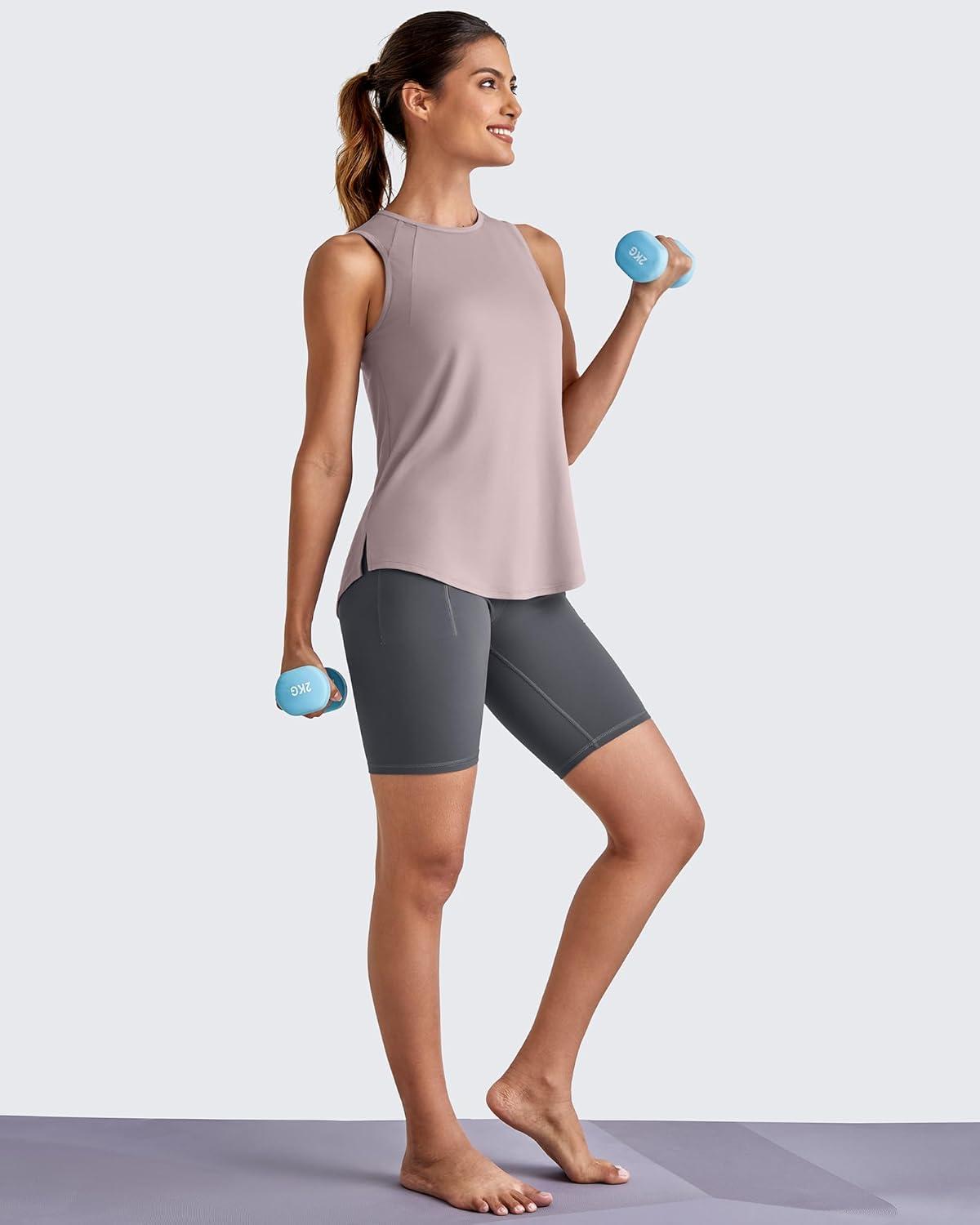 imageG4Free Lightweight Workout Tank Tops for Women High Neck Athletic Long Tanks Sleeveless Summer Running Gym ShirtsGray Lilac
