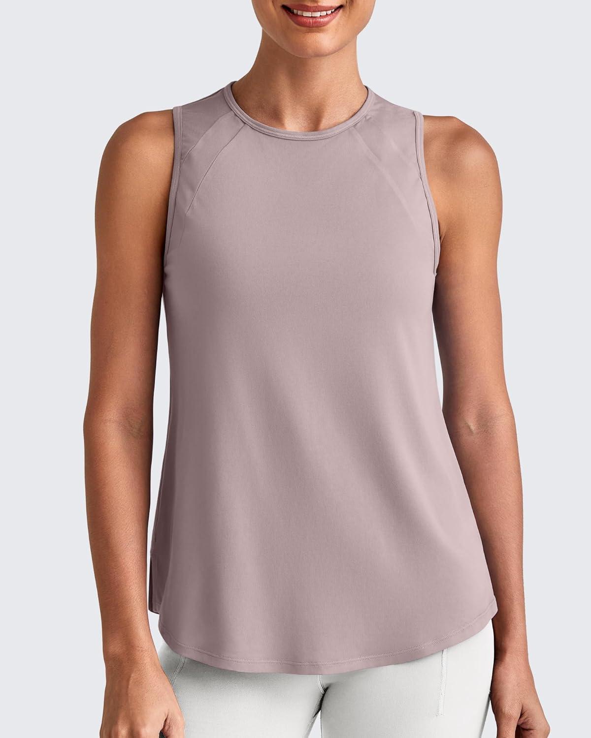 imageG4Free Lightweight Workout Tank Tops for Women High Neck Athletic Long Tanks Sleeveless Summer Running Gym ShirtsGray Lilac