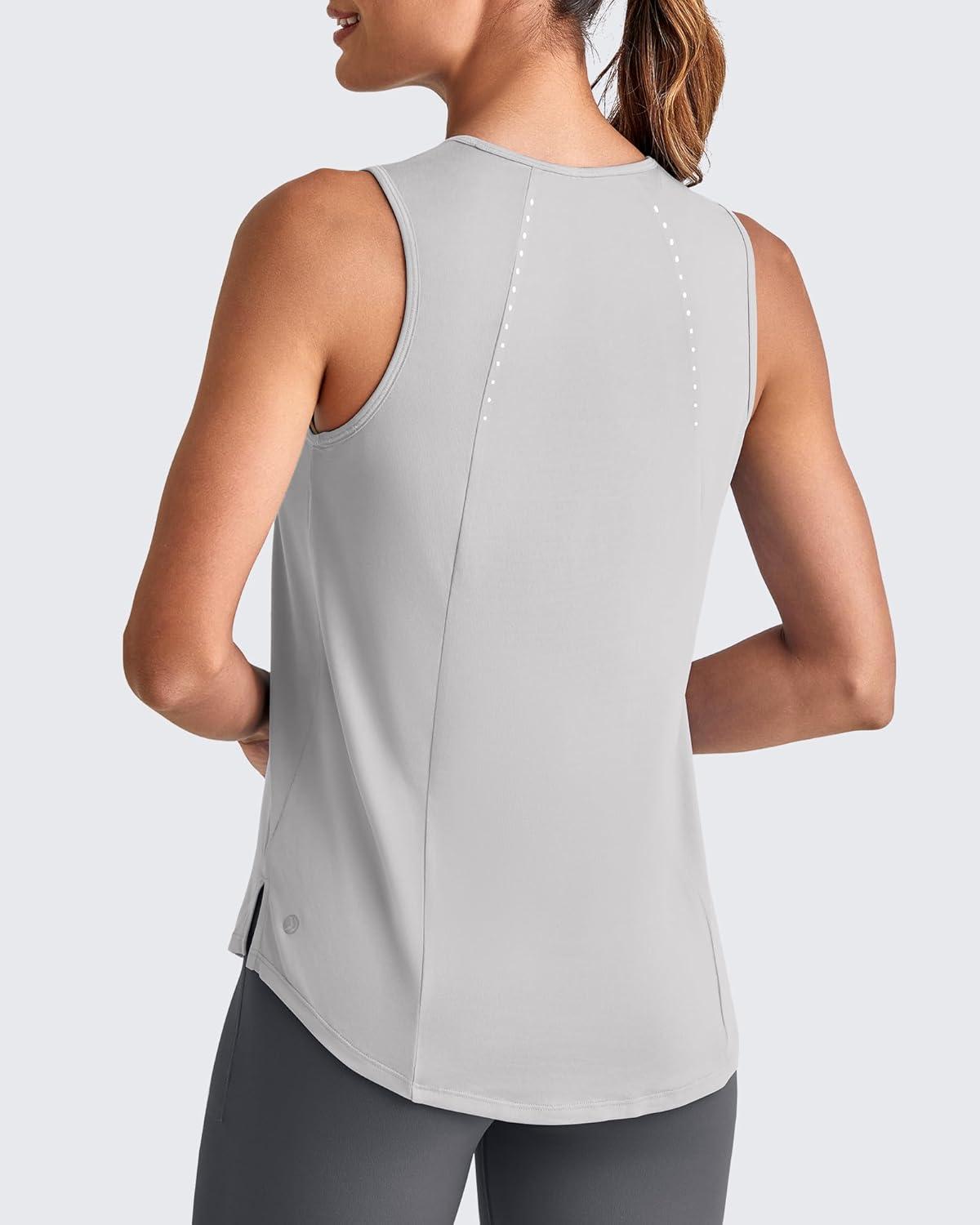 imageG4Free Lightweight Workout Tank Tops for Women High Neck Athletic Long Tanks Sleeveless Summer Running Gym ShirtsLight Gray