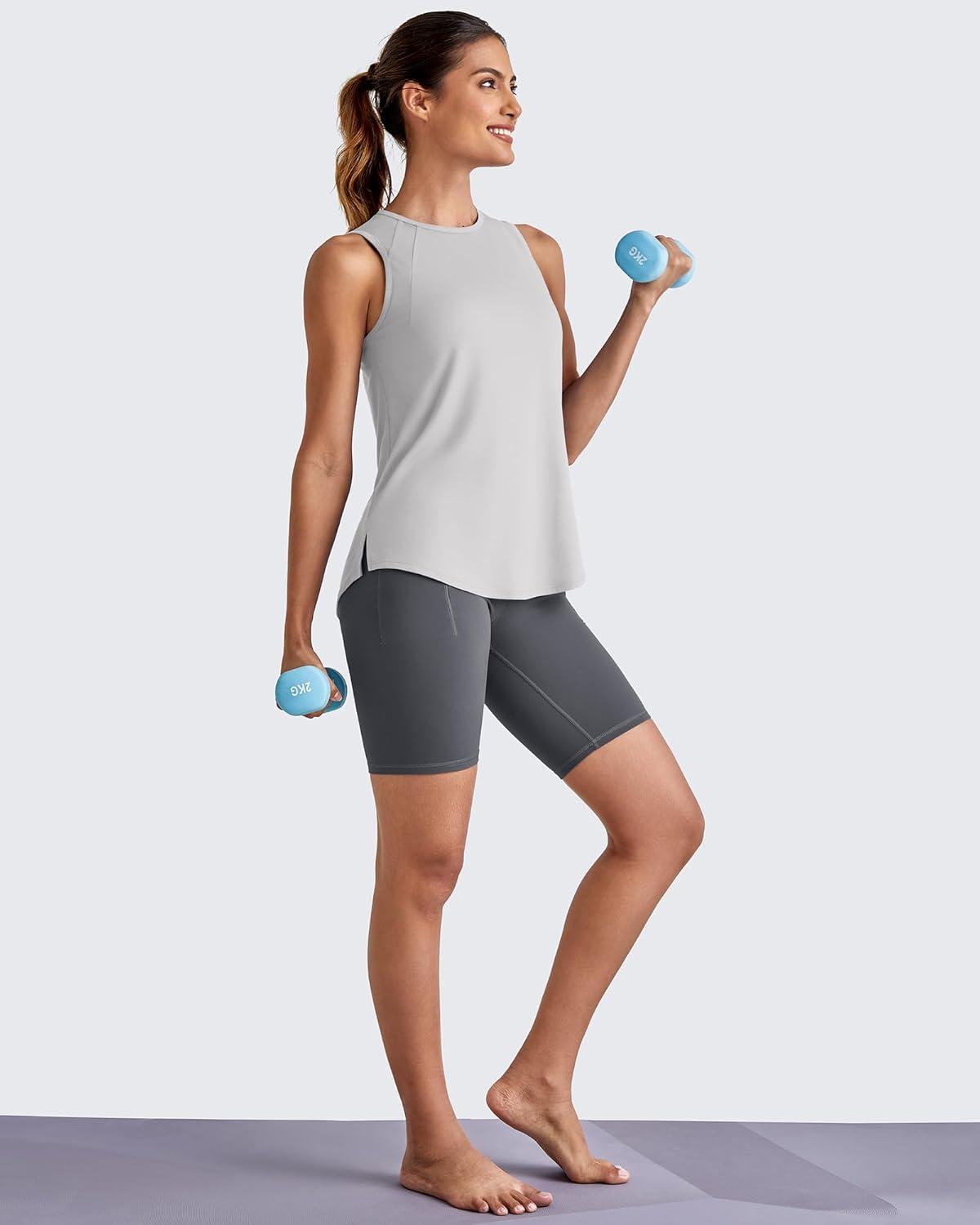 imageG4Free Lightweight Workout Tank Tops for Women High Neck Athletic Long Tanks Sleeveless Summer Running Gym ShirtsLight Gray