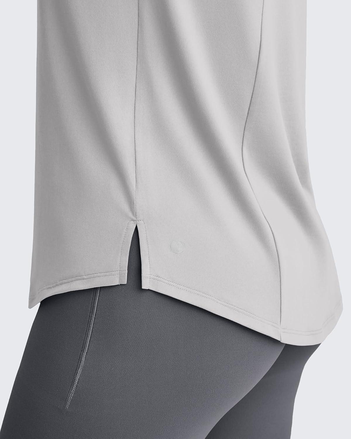 imageG4Free Lightweight Workout Tank Tops for Women High Neck Athletic Long Tanks Sleeveless Summer Running Gym ShirtsLight Gray
