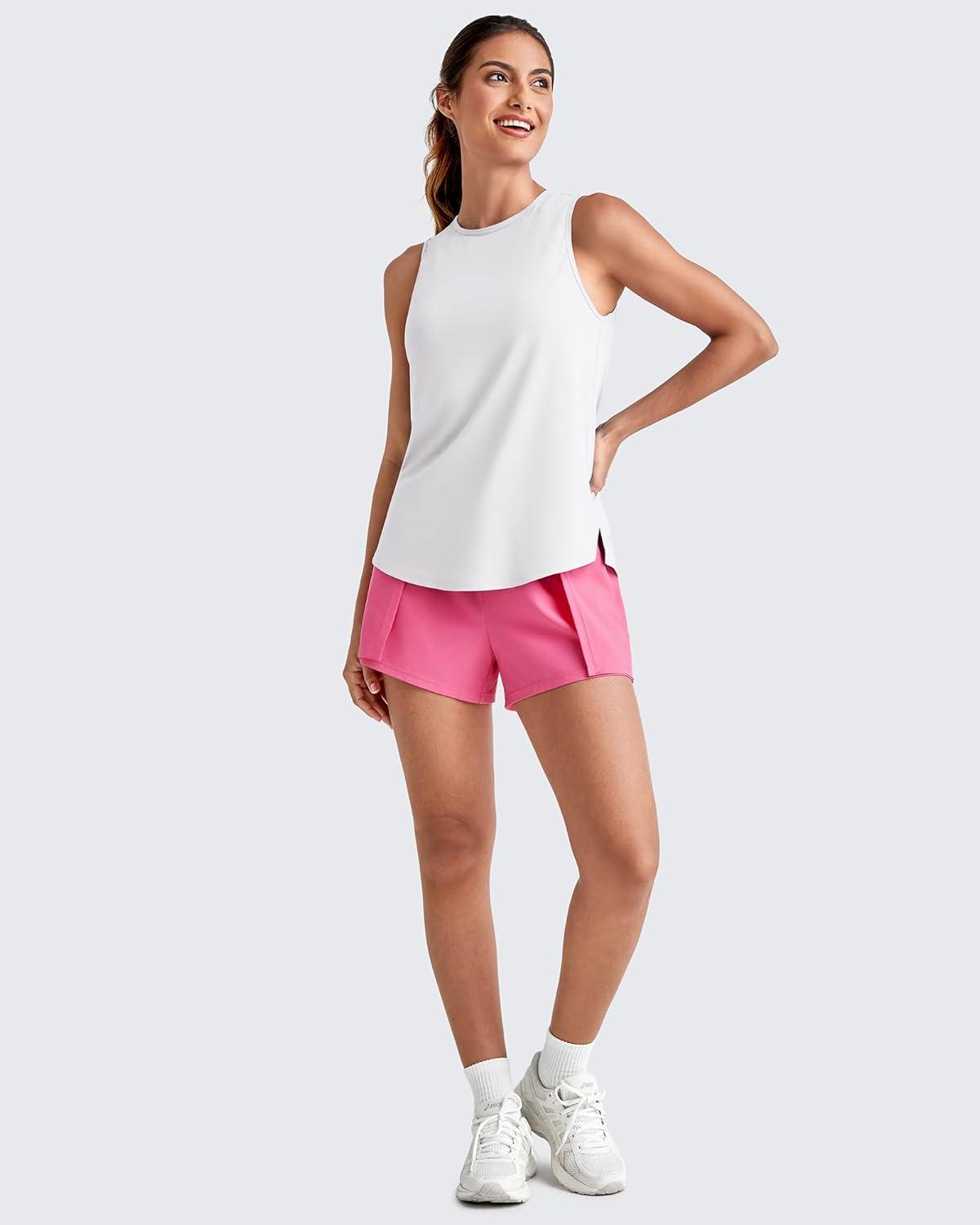 imageG4Free Lightweight Workout Tank Tops for Women High Neck Athletic Long Tanks Sleeveless Summer Running Gym ShirtsWhite