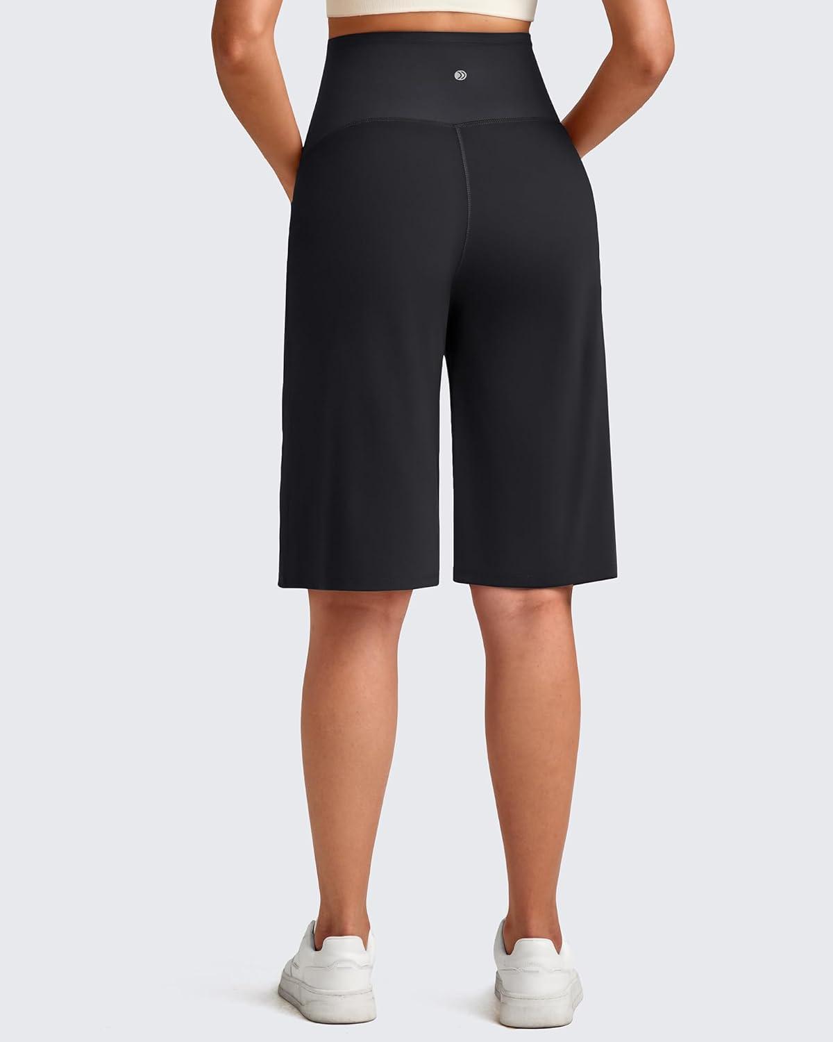 imageG4Free Maternity Athletic Shorts with Pockets Over The Belly Stretchy Workout Pants Pregnancy Wide Leg Bermuda CasualBlack