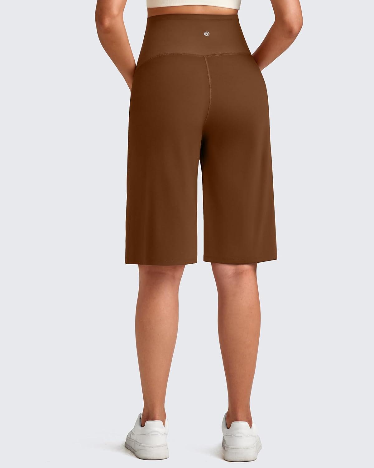 imageG4Free Maternity Athletic Shorts with Pockets Over The Belly Stretchy Workout Pants Pregnancy Wide Leg Bermuda CasualDark Coffee