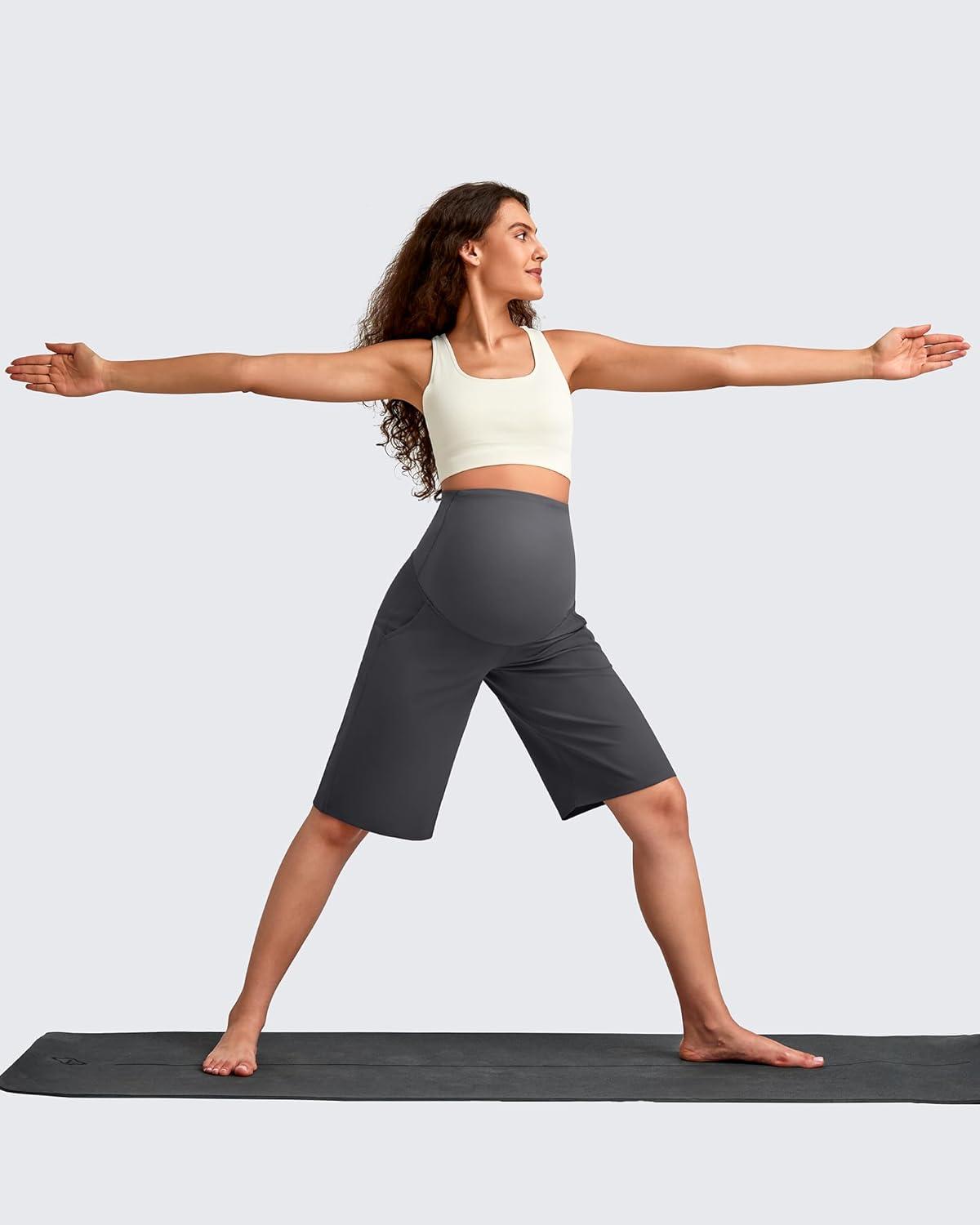 imageG4Free Maternity Athletic Shorts with Pockets Over The Belly Stretchy Workout Pants Pregnancy Wide Leg Bermuda CasualDark Gray