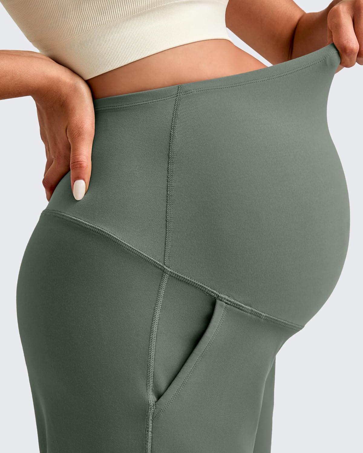 imageG4Free Maternity Athletic Shorts with Pockets Over The Belly Stretchy Workout Pants Pregnancy Wide Leg Bermuda CasualGray Sage