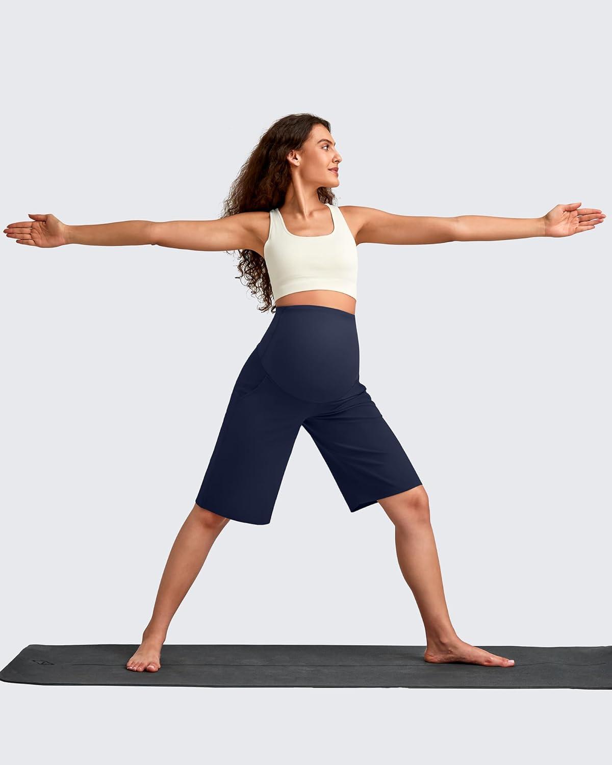imageG4Free Maternity Athletic Shorts with Pockets Over The Belly Stretchy Workout Pants Pregnancy Wide Leg Bermuda CasualRoyal Blue