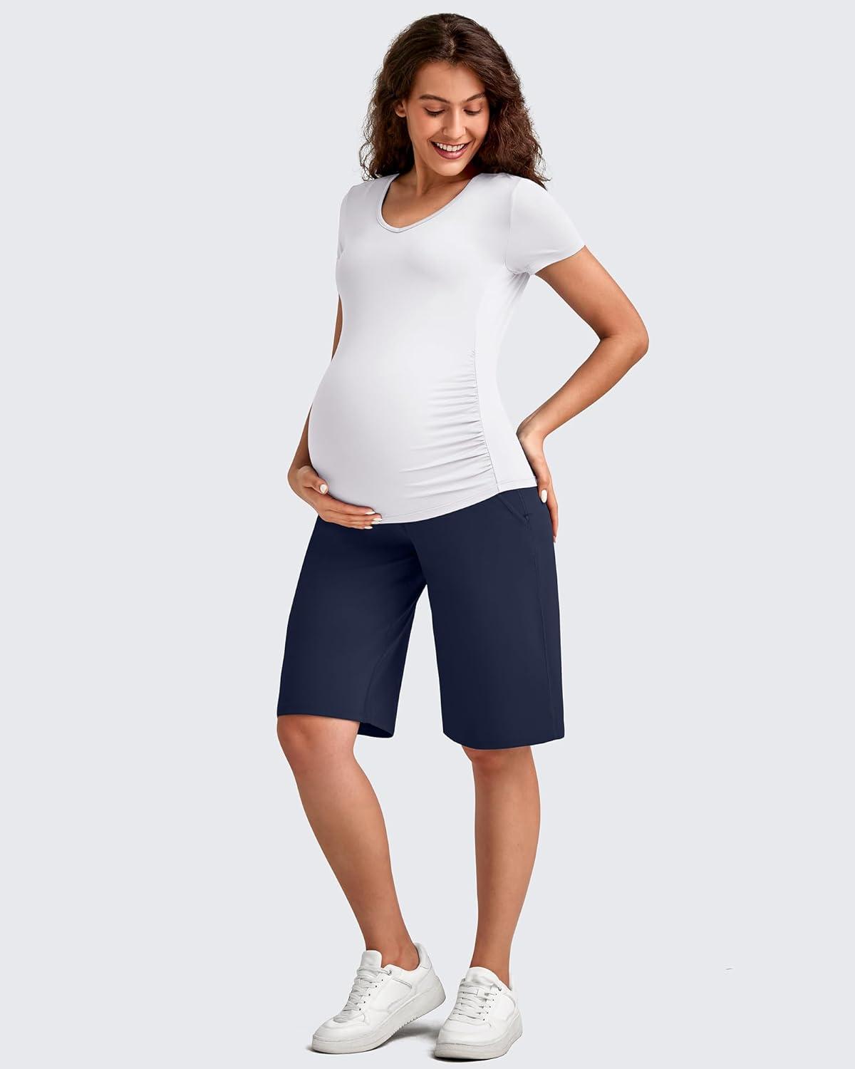 imageG4Free Maternity Athletic Shorts with Pockets Over The Belly Stretchy Workout Pants Pregnancy Wide Leg Bermuda CasualRoyal Blue