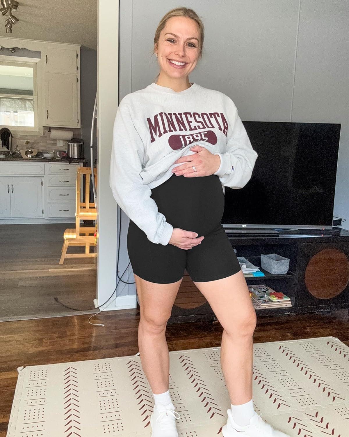 imageG4Free Maternity Biker Shorts with Pockets Over The Belly Legging 5quot Pregnancy Yoga Pants Athletic WorkoutBlack
