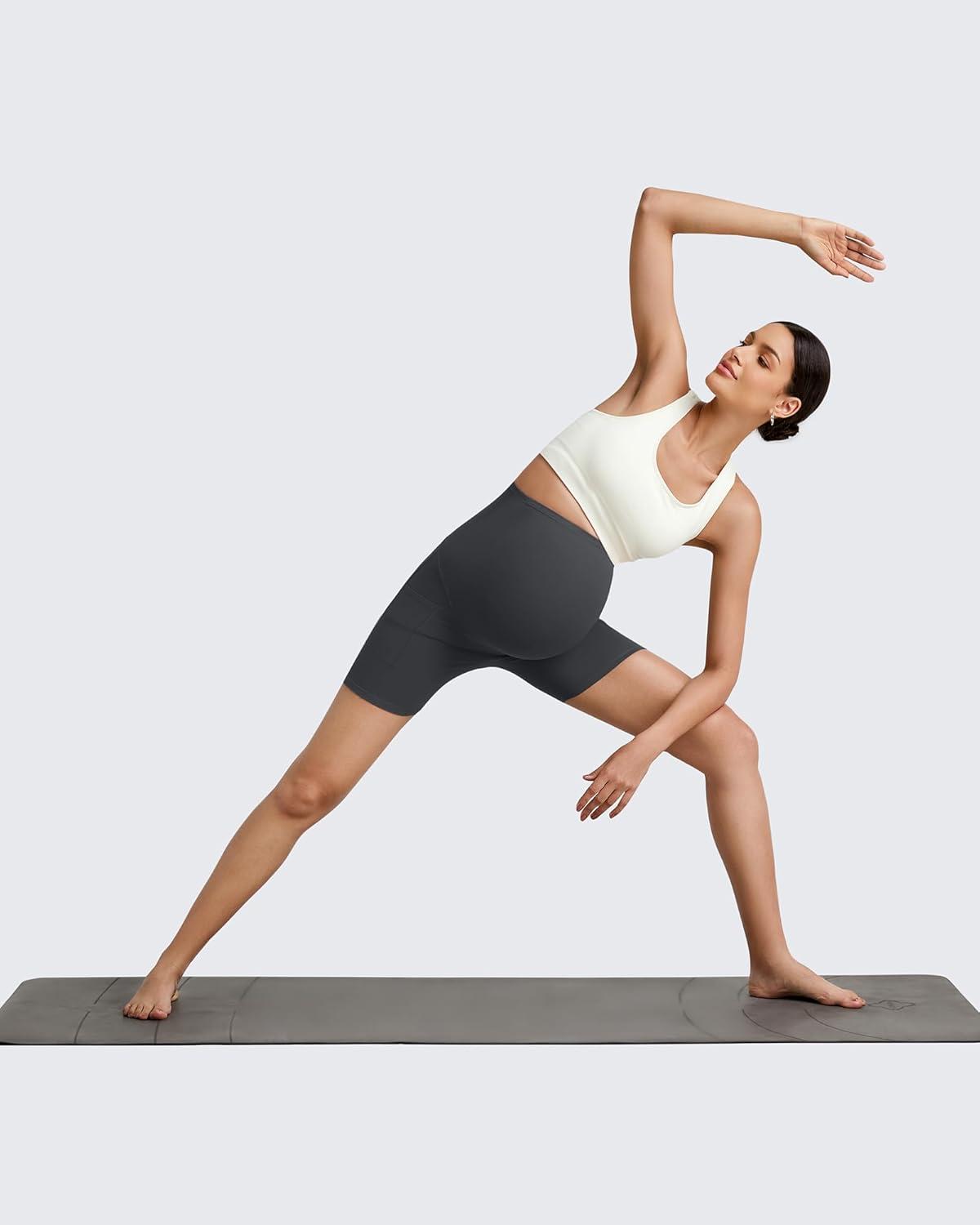 imageG4Free Maternity Biker Shorts with Pockets Over The Belly Legging 5quot Pregnancy Yoga Pants Athletic WorkoutDark Gray
