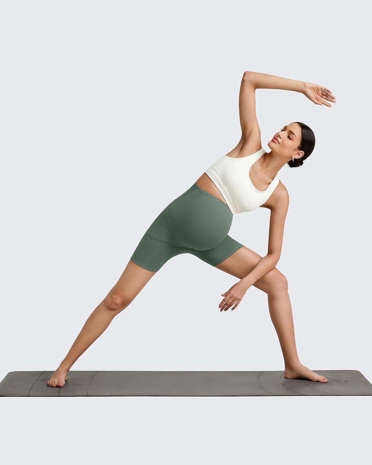 imageG4Free Maternity Biker Shorts with Pockets Over The Belly Legging 5quot Pregnancy Yoga Pants Athletic WorkoutGray Sage