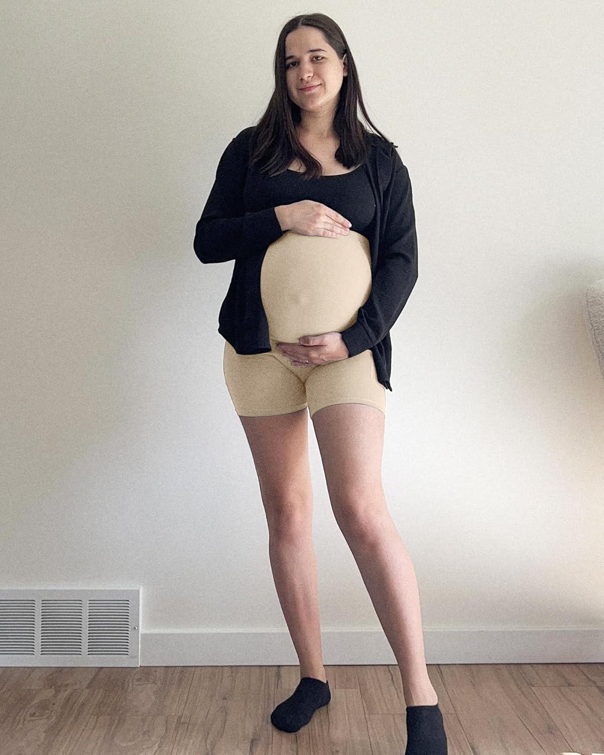 imageG4Free Maternity Biker Shorts with Pockets Over The Belly Legging 5quot Pregnancy Yoga Pants Athletic WorkoutLight Khaki